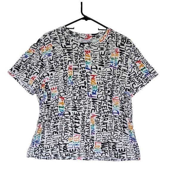 Athleta Womens Large Multi-Color Rainbow Pride Daily Relaxed Short Sleev T-Shirt - Picture 1 of 5